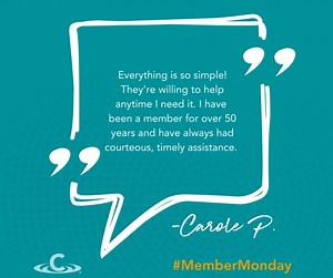 #MemberMonday! Thank you for being a member for over 50 years, Carole! We appreciate your loyalty and are proud to have you in our CCU family! 🙂 #MemberTestimony #LongTimeMember | Commonwealth Credit Union