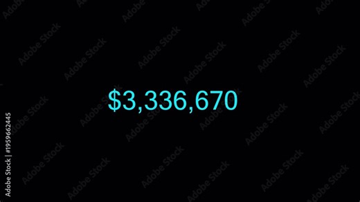 Dollar counter animation from 0 to 10,000,000 numbers in 4K animation Animated Dollar Numbers from zero to ten million USD counting animation in transparent background with alpha channel