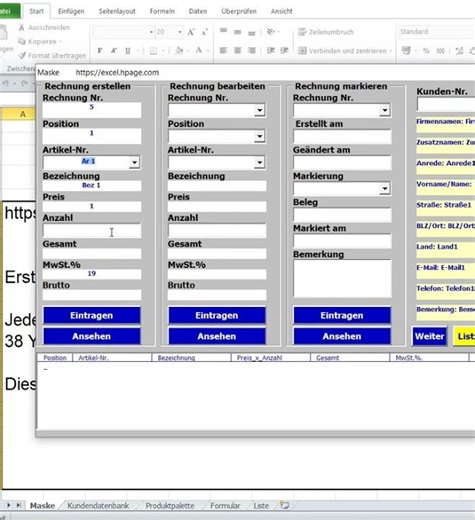Erstellen eines Rechnungsprogramm mit Kundendatenbank und Produktpalette in Excel VBA vvv