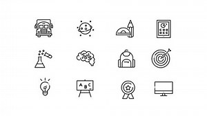 Animation Modern Thin Line Flat Design of Icons Set. Coaching and Education, Business Outline Collection on White and Black background. 4K Motion Graphic Animation.