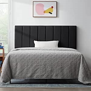 Lucid Mid-Rise Vertical Channel Upholstered Black Headboard – Attach Frame or Wall Mount- Headboard Only – Twin - Twin XL