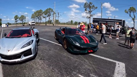 Chevrolet Corvette C8 Z06 vs 850 HP Ferrari Pista drag race
