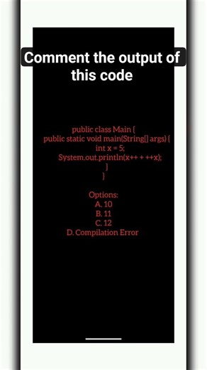 Comment the output of the code #codingwithankita #javacoding #java #viral #trending