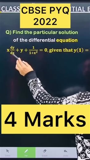 Shivang Gupta on Instagram: "cbse pyq 2022 differential equation Case study class 12 cbse 2026 Q) Find the particular solution of the differential equation 𝐱 𝐝𝐲/𝐝𝐱+𝐲+𝟏/(𝟏+𝐱^𝟐 )=𝟎, 𝐠𝐢𝐯𝐞𝐧 𝐭𝐡𝐚𝐭 𝐲(𝟏)=𝟎 #cbse2026 #differential_equation class12 #maths#differentialequationsclass12 #class differentialequationsclass12 cbse2024 CBSE2025 ,cbse maths cbse2026 maths cbse2024 CBSE2025 maths cbse2024 CBSE2025 differentialequationsclass12 ,cbse maths cbse2026 maths cbse2024 CBSE2025 cbse 