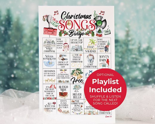 Christmas Song Bingo - 50 PRINTABLE Unique Cards. Instant Download PDF. Fun Musical Activity for Office Parties, Caroling, Classroom, Kids. - Etsy