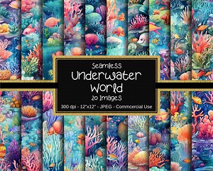 Underwater World Digital Paper, Under the Sea Background, Nature Ocean Landscape Backdrop, Download Junk Journal, Scrapbooking, Watercolor - Etsy