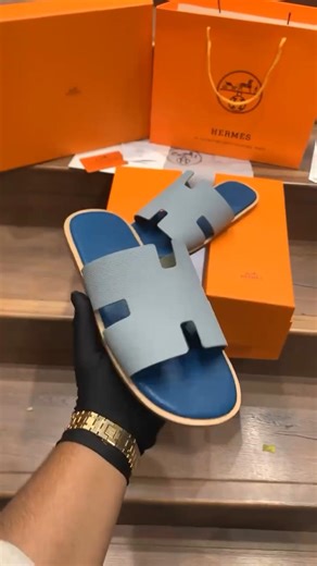HERMES IZMIR FLATS MULE GRIS SILEX BLEU TURQUIN SLIDER CHAPPAL PREMIUM QUALITY SLIDE #izmir #slide