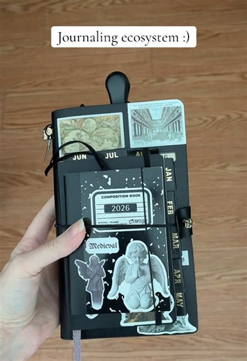 Would you like a journal tour? 🖤 #travelersnotebook #journaltok #journalingideas #diyjournal #louisecarmen