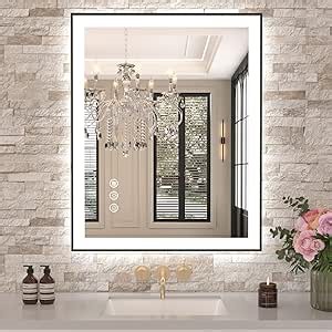 Amorho 24"x 30" LED Bathroom Mirror with Black Frame, Front Light and Backlit(Controlled Separately), Stepless Dimmable, Anti-Fog, Shatter-Proof, 3 Colors, Memory