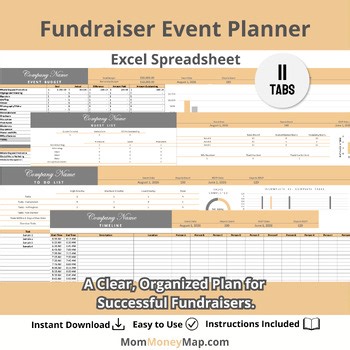 Fundraiser Event Planner Excel Spreadsheet - Orange