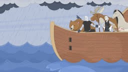 Noah ark sailing through storm with animals 2D cartoon animation....