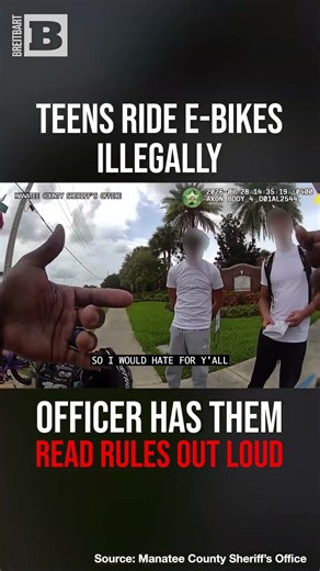 Lesson Time! Teens Get Caught Riding E-Bikes Illegally, Officer Makes Them Read Rules Out Loud