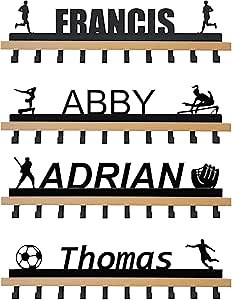 Goutoports Personalized Medal Hanger Display Trophy Shelf - Sports Medal Display Rack with Wooden -Custom Text Color and Images for Athletes- Over 60 Medals Easy to Install