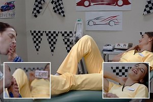 Katie Holmes giggles as she gets her toes sucked in new comedy Dear Dictator