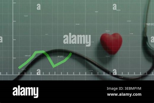 Animation of stethoscope and heart shape over fluctuating line graph on grid. Healthcare, cardiology, heartbeat, medical, diagnostics, monitor Stock Video Footage - Alamy