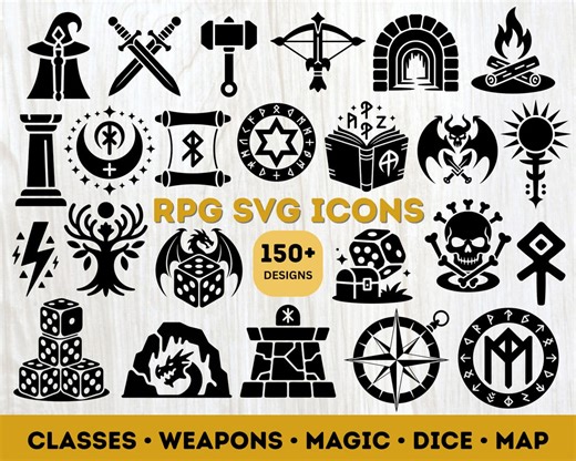 150  RPG SVG Icons Bundle | Fantasy Game UI Icons | Dnd Style Symbols for Cricut Silhouette Black and White Vector App Digital Download - Etsy