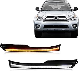 Switchback White/Amber LED Front Fog Side Marker Headlight Daytime Running Lamp Amber Sequential Turn Signal Light Compatible with Toyota 4Runner 2006-2009 Replacement Bumper Grill (06-09)