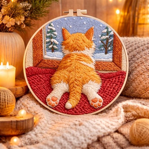 Embroidery Starter Kit – DIY Cat Window Scene, Handmade Craft Gift - Etsy