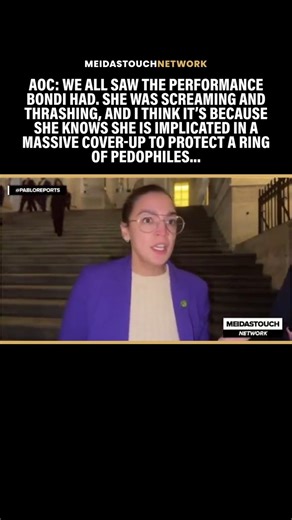MeidasTouch on Instagram: "AOC: We all saw the performance Bondi had. She was screaming and thrashing, and I think it’s because she knows she is implicated in a massive cover-up to protect a ring of pedophiles through: – the redactions of perpetrators’ names – withholding three million files – the unexplained transfer of Ghislaine Maxwell into a cushy facility And that’s even before digging into her history in Florida. I think her thrashing and very erratic performance today point to the fact th