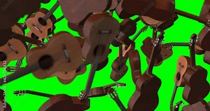 Classic Guitar falling in slow motion 3d animation
