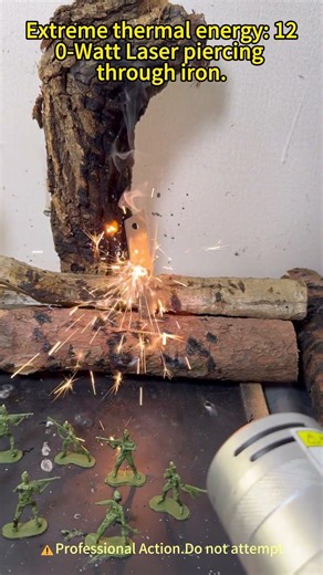 Extreme thermal energy: 120-Watt Laser piercing through iron. #laser #laserigniter #losageles #tools