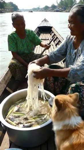 COOKING SKILL:“Myanmar Grandmas with Dog Cooking Mohinga on a Boat” #grandmacooks