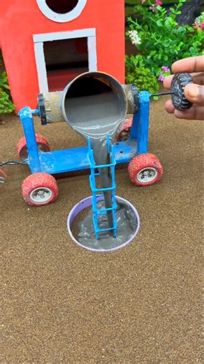 Perfect Round Pillar Build in Sand with Cement Mixer | DIY Mini Tractor Construction #shorts