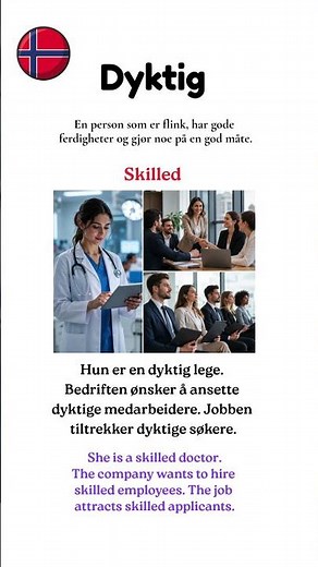 Learn Norwegian: Dyktig. #learnnorwegian #norwegianlanguage #norwegianvocabulary #norskkurs