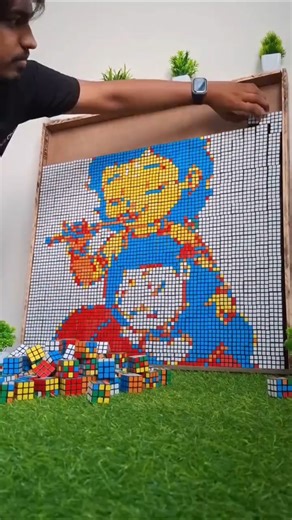 Made Radha Krishna mosaic art using Rubik's cube 🙏