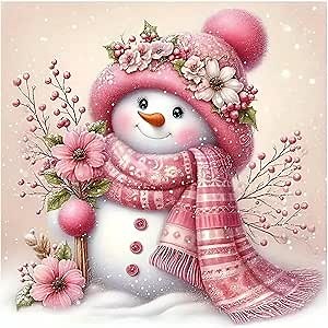 Huacan Diamond Painting Diamond Art Kit Pink Snowman DIY 5D Full Square Diamonds Mosaic Set Gem Art Kit Home Decor Handmade Gift 11.81 * 11.81 inch