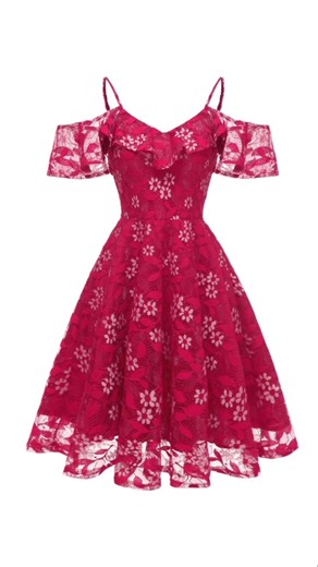 red floral lace cold-shoulder A-line dress. From Meesho Haul 🌸💗
