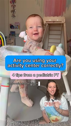 Dr. Kelsey McDonald, PT, DPT | Peds PT | Mom of 2 on Instagram: "If you’re new here, Hi! I’m Kelsey and I’m a pediatric physical therapist and mom of 2! A lot of the time parents are using the activity center too early, and that’s because the box says you can use it at 4 months old. Baby’s hips aren’t ready for that yet. Standing too early can cause abnormal stresses on those little hip joints! My recommendation would be at least 6-7mos (I personally waited until 7mos) and make sure baby is sitt