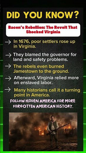 The Rebellion That Changed America Forever 🇺🇸 | Bacon's Rebellion #DidYouKnow #HistoryShorts #USFact