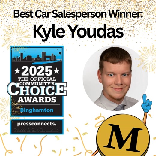Huge Congratulations to Kyle Youdas! 🎉We’re proud to share that Kyle has been voted the Binghamton Press Community Choice Awards BEST Auto Salesperson! 🚗👏His dedication, customer care, and passion for what he does truly shines through — and our community agrees. Also shoutout to finalists Rich French and David Reyes for their amazing recongnition as well! Great work team!😄 #teamwork #congratulations #awards #community #cardealership #monday | Matthews Auto