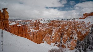 Timelapse, Snow Capped Bryce Canyon National Park at Winter, Clouds and Shadows Moving on Red Rock Hoodoo Formations, Utah USA Stock Video