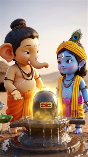 Ganesha aur Krishna ka Shiv Abhishek 🙏 #krishna #ganesha #bholenath #cartoon #shortsviral #aestheic