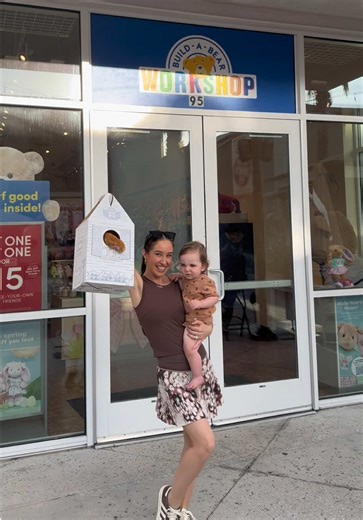 We did the sweetest little birthday tradition for Declan 🥹🧸 Build-A-Bear does a “Birthday Treat Bear” where you pay the age they’re turning… so his was literally $1 for his first birthday!! You do have to sign up with your email to get the birthday reward, and then you can go anytime during their birthday month. The bear is included, and you can add extras if you want, we paid $1 extra to get the little carrying box 🤍 We brought it home and put it in one of his newborn outfits and I will neve