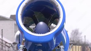 Snow making machine. Fan-type snow generator. Snow gun. Production of artificial snow.