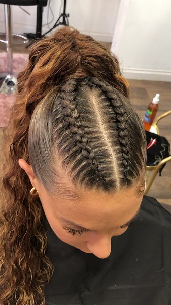 Slick back ponytail with two front braids. Call or WhatsApp BS Beauty on 07990569603 for your appointment. #ponytail #hairinspiration #braids #braidsstyle #hairstyle #stitchbraids