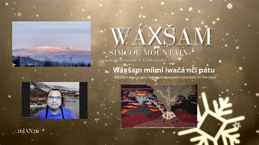 The Ichishkíin Word of the Day for January 26th is “Wáx̣šam” meaning "Simcoe moutain (mountain north of Goldendale)". See the sample video below for more information. To view previous Word of the Days, visit the Language Program's YouTube Channel: https://bit.ly/yak-ich-youtube. For more information and to sign up for emails from the program, visit https://bit.ly/m/yakama-ich-signups. | Yakama Nation Language Program