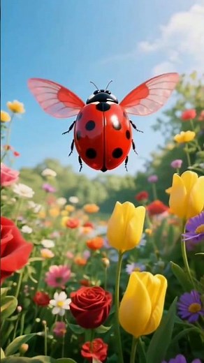Ultra Realistic 3D Ladybug Flying Over a Colorful Garden | Cinematic Nature Scene in 4K #trending