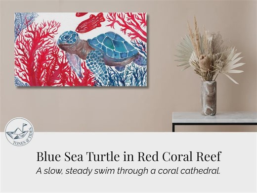 Sea Turtle Painting | Coral Reef Art | Coastal Ocean Wall Decor | Original Watercolor 7x10 - Etsy