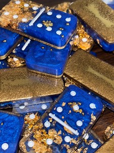 Extra Large Resin Domino Set – Blue & Gold Leaf Double 6 Dominoes – Handmade Luxury Dominoes Gift • Resin Game Set • Unique Game Night Gift - Etsy