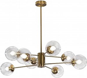 KCO Lighting Modern Sputnik Chandelier 8-Light Clear Glass Globe Ceiling Pendant Light Mid Century Brass Flush Mounted Fixture Kitchen Island (Gold+Clear)