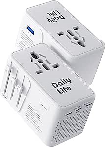 DAILYLIFE 220V to 110V Converter, Travel Adapter US to Europe - Power Converter Adapter Combo with 3 USB C and 1 USB A for US/UK/EU/AU, 1 Pack (White)
