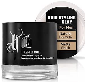 David Darko Hair Clay for Men – 100% Natural Matte Finish | Medium Hold, Easy to Wash Out | Texturizing & Styling Clay | USA-Formulated 2.82 oz