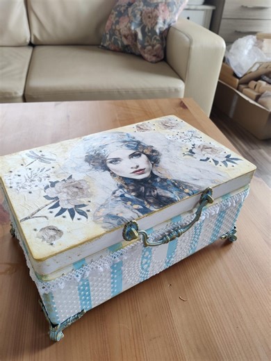 Vintage Decoupage Wooden Box | Romantic Jewelry Box | Handmade Keepsake Box | Shabby Chic Storage With Lace & Brass Handle - Etsy