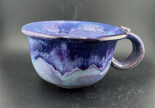 Gorgeous Purple Blue Drip Glaze Chowder Mug Soup Cup Chili Stew Bowl With Handle & Thumb Rest Studio Pottery - Etsy