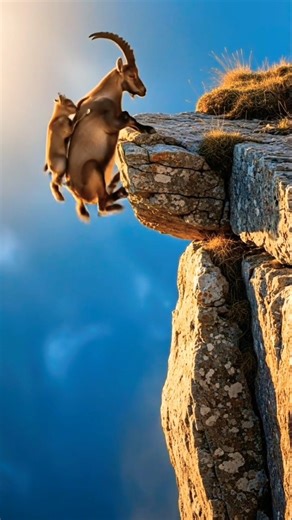 Mama Goat teaches baby goat across the Mountain cliff #shorts #wildlife