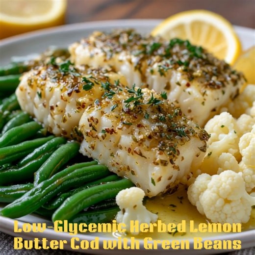 🍽️ Low-Glycemic Herbed Lemon Butter Cod with Green Beans 🐟🍋 📝 Ingredients 4 cod fillets (about 5 oz each) 2 tbsp olive oil 2 tbsp unsalted butter (melted) 2 tbsp fresh lemon juice 2 cloves garlic, minced 1 tsp lemon zest 1 tsp dried thyme 1 tsp dried parsley Salt & pepper to taste 1 lb green beans, trimmed 2 cups cauliflower florets (for mash) 1 tbsp Greek yogurt (for mash) 👩‍🍳 Steps to Create Preheat oven to 400°F (200°C). Line a baking sheet with parchment paper. Whisk together olive oil